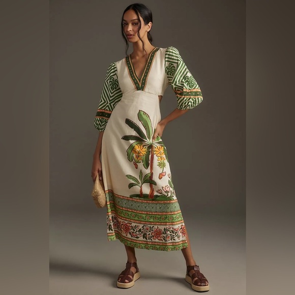 Farm Rio x Anthropologie Palm V-Neck Midi Dress - Picture 1 of 11